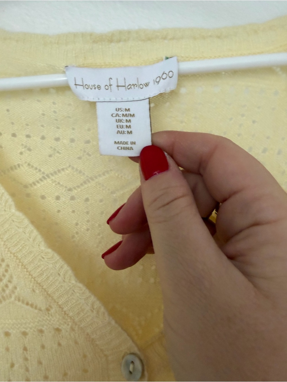 House of Harlow 1960 Pale Yellow Open-Knit V-Neck Cardigan - Picture 2 of 4